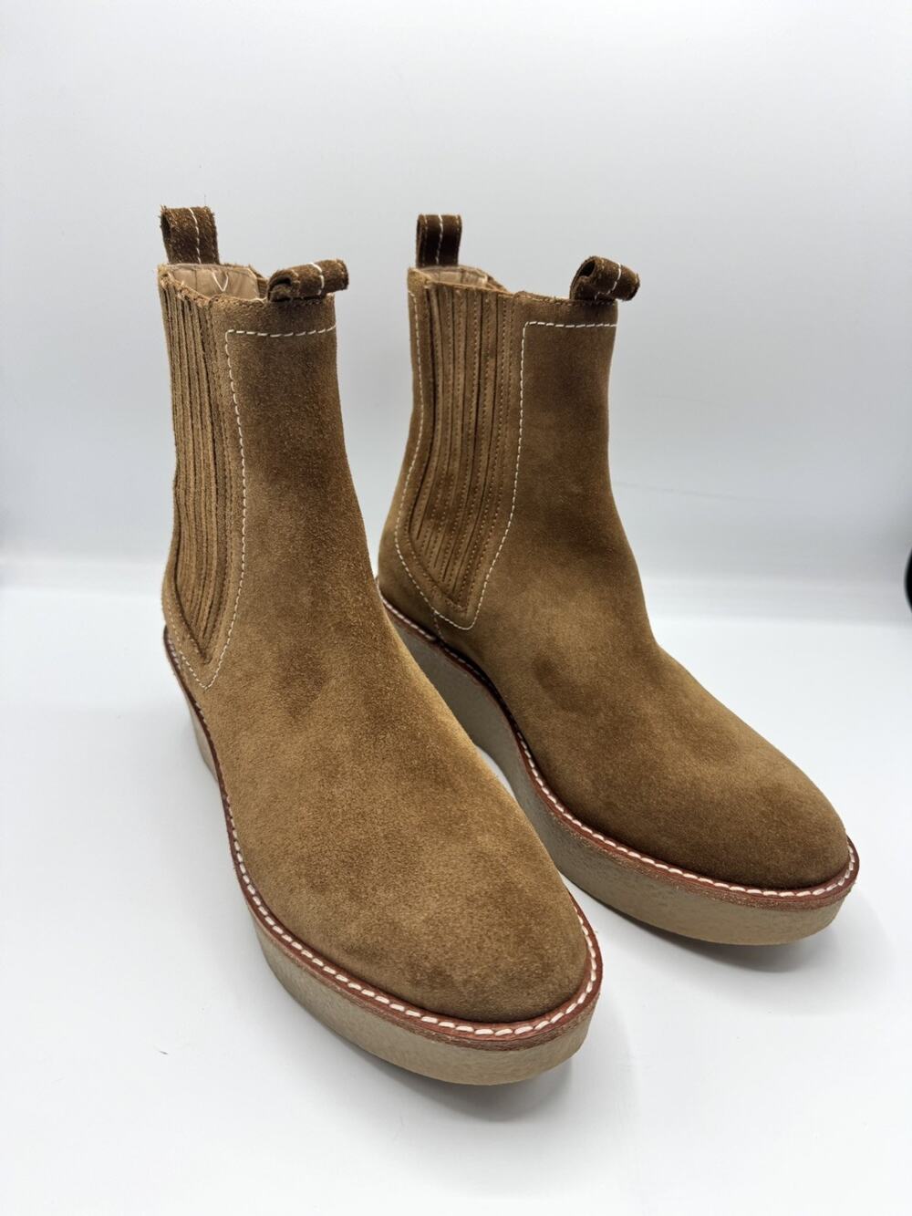 BODEN Brown Suede Chelsea Ankle Boots Pull-On Elastic Gore US 8 EU 39
